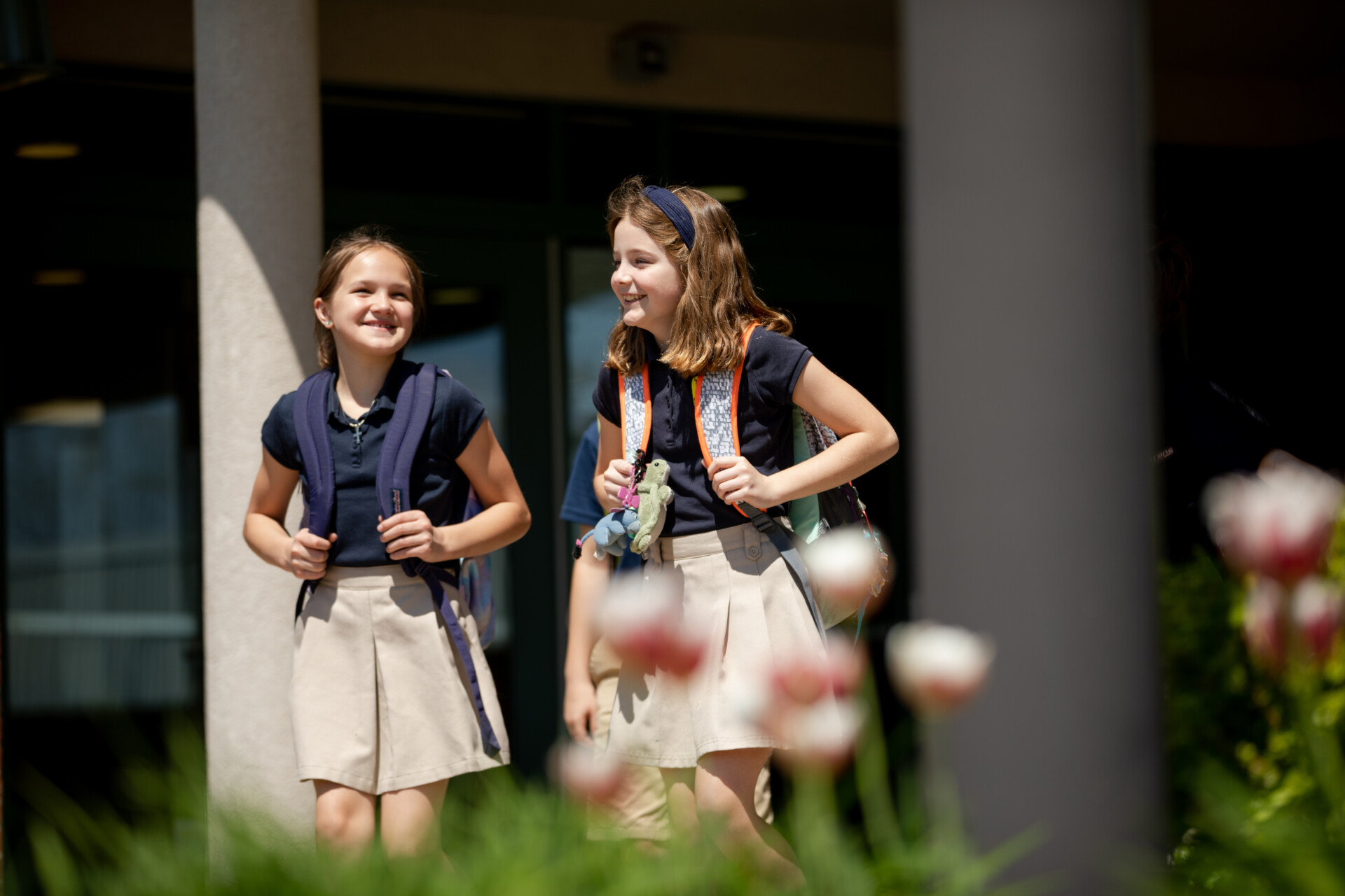 Girls Walking Outside School